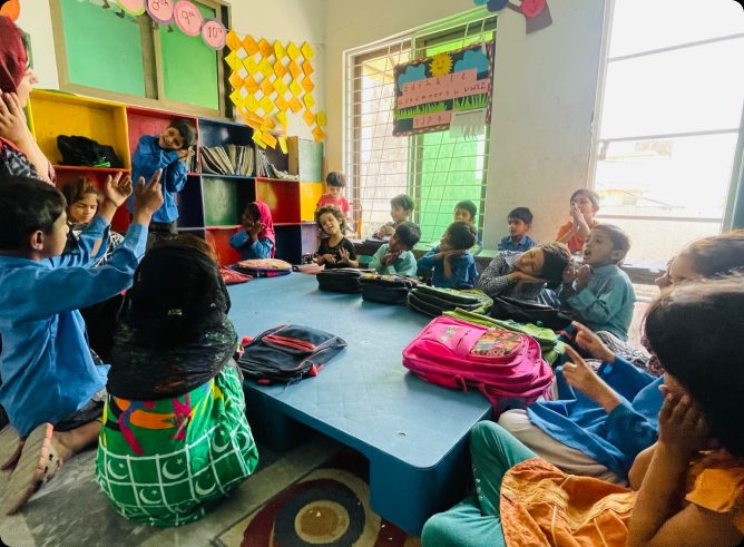 Kindergarten students singing poems